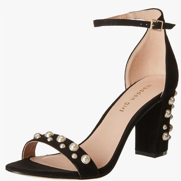 Madden Girl Bitsyy Black Suede Block Heel With Faux Pearls Strappy Party New 9
