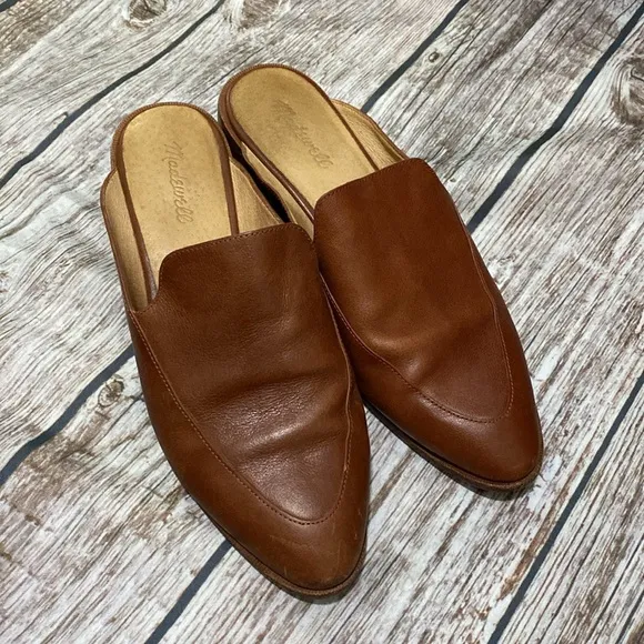 Madewell almond toe slip on leather upper mules size 10