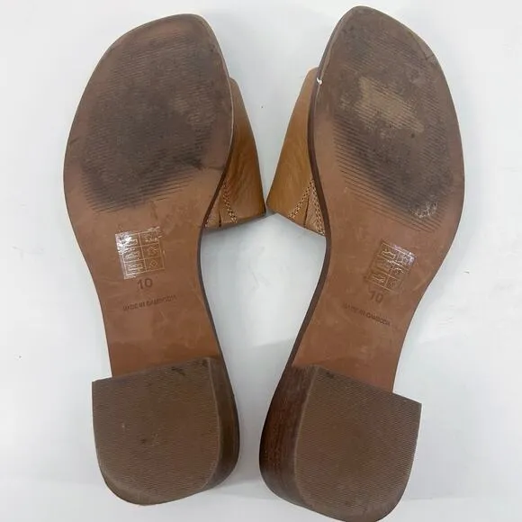 Madewell Cassady Brown Leather Square Toe Mules Slip On Heels Size 10