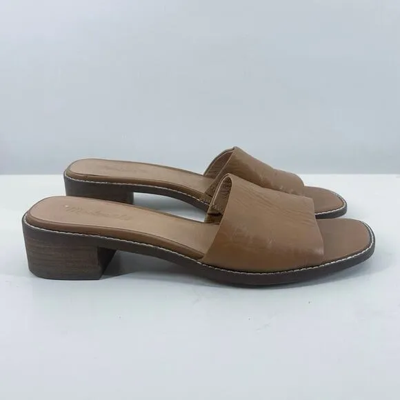 Madewell Cassady Brown Leather Square Toe Mules Slip On Heels Size 10