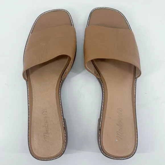 Madewell Cassady Brown Leather Square Toe Mules Slip On Heels Size 10