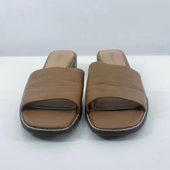 Madewell Cassady Brown Leather Square Toe Mules Slip On Heels Size 10