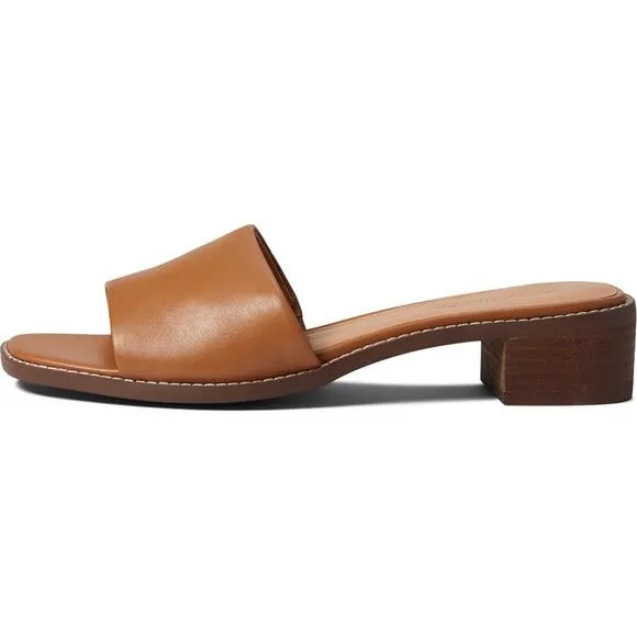 Madewell Cassady Brown Leather Square Toe Mules Slip On Heels Size 10