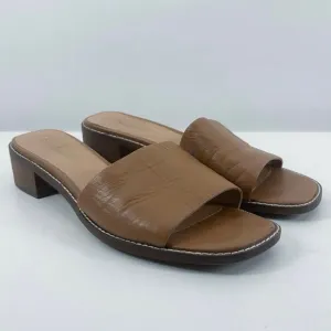 Madewell Cassady Brown Leather Square Toe Mules Slip On Heels Size 10