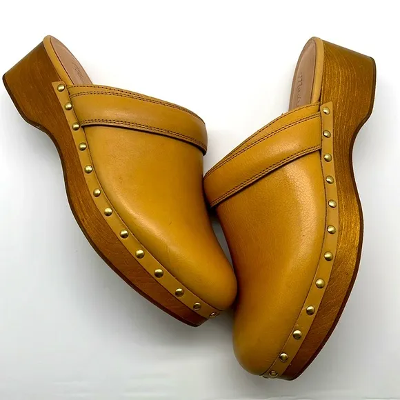 Madewell Cecily Clogs Oiled Leather Dried Straw Tan 8 Slip On Heeled Shoes