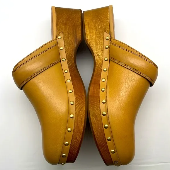 Madewell Cecily Clogs Oiled Leather Dried Straw Tan 8 Slip On Heeled Shoes