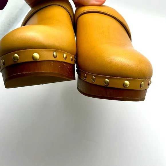 Madewell Cecily Clogs Oiled Leather Dried Straw Tan 8 Slip On Heeled Shoes