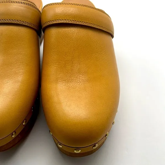 Madewell Cecily Clogs Oiled Leather Dried Straw Tan 8 Slip On Heeled Shoes