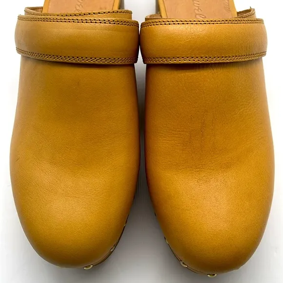 Madewell Cecily Clogs Oiled Leather Dried Straw Tan 8 Slip On Heeled Shoes