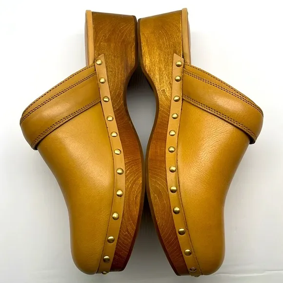 Madewell Cecily Clogs Oiled Leather Dried Straw Tan 8 Slip On Heeled Shoes