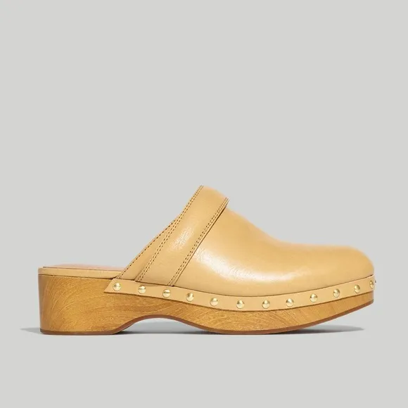 Madewell Cecily Clogs Oiled Leather Dried Straw Tan 8 Slip On Heeled Shoes