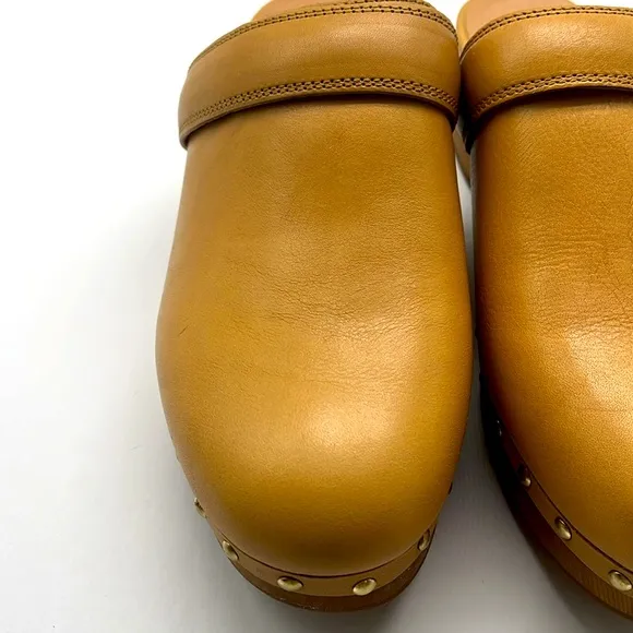 Madewell Cecily Clogs Oiled Leather Dried Straw Tan 8 Slip On Heeled Shoes