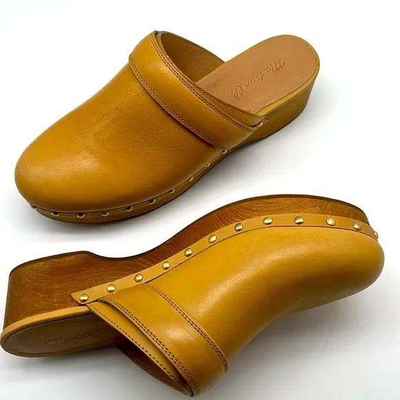 Madewell Cecily Clogs Oiled Leather Dried Straw Tan 8 Slip On Heeled Shoes