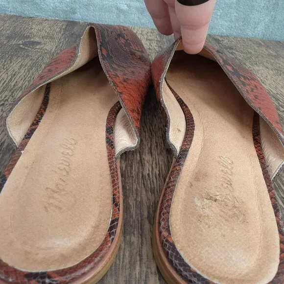 Madewell Emilia Mules 11 Dark Cinnabar Multi Snake Embossed Leather Pointed Toe
