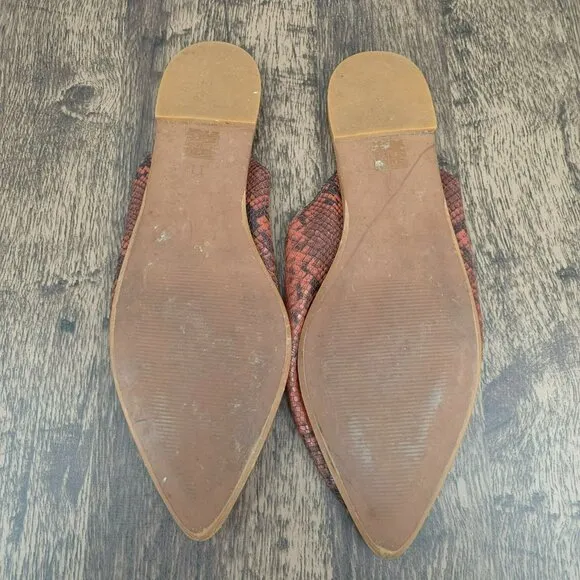 Madewell Emilia Mules 11 Dark Cinnabar Multi Snake Embossed Leather Pointed Toe