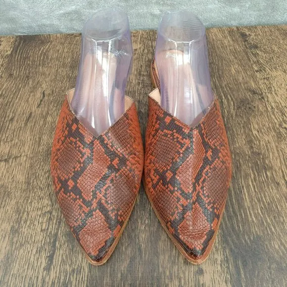 Madewell Emilia Mules 11 Dark Cinnabar Multi Snake Embossed Leather Pointed Toe