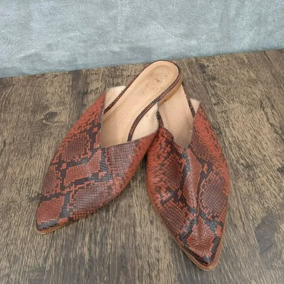 Madewell Emilia Mules 11 Dark Cinnabar Multi Snake Embossed Leather Pointed Toe