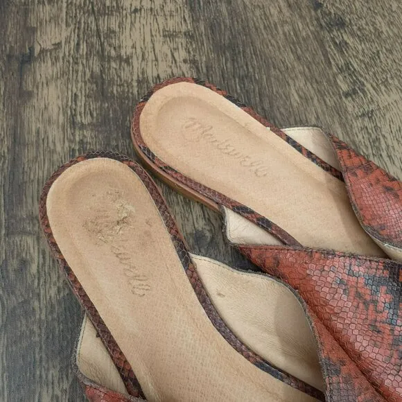 Madewell Emilia Mules 11 Dark Cinnabar Multi Snake Embossed Leather Pointed Toe