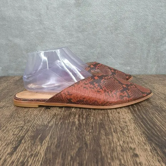 Madewell Emilia Mules 11 Dark Cinnabar Multi Snake Embossed Leather Pointed Toe