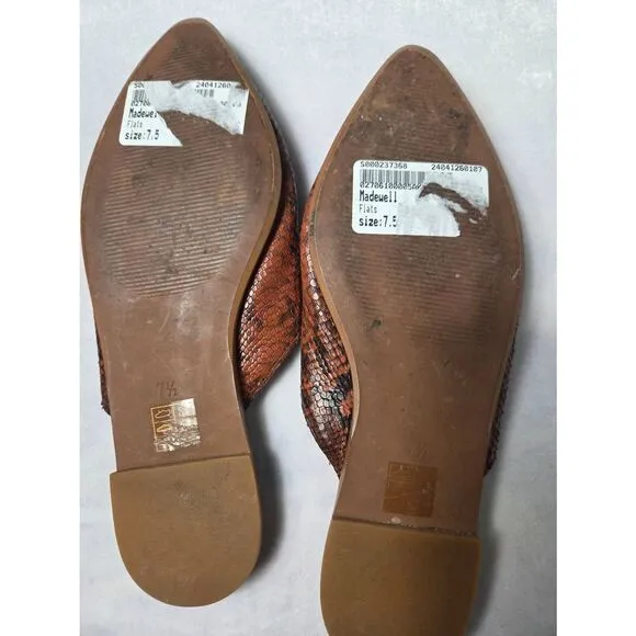 Madewell Emilia Snakeskin Embossed Leather Pointed Toe Mules Sz. 7.5