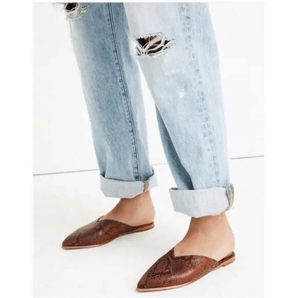 Madewell Emilia Snakeskin Embossed Leather Pointed Toe Mules Sz. 7.5