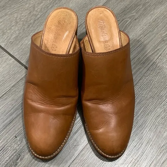 Madewell Harper Brown Leather Round Toe Mules      size 5.5
