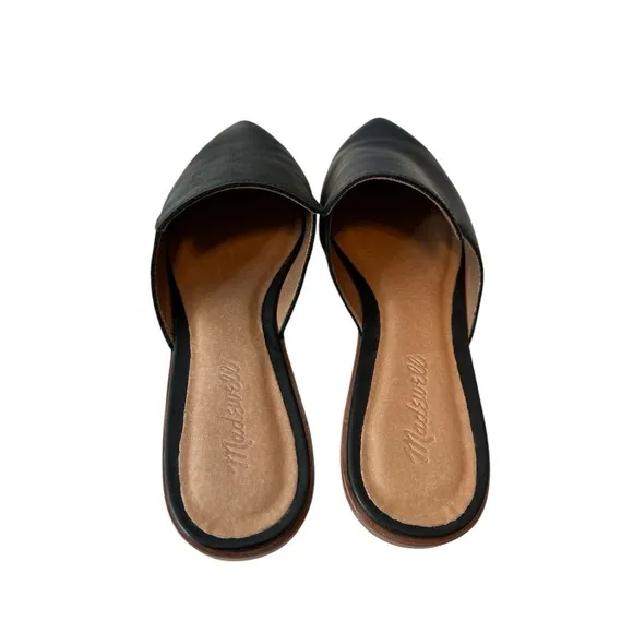 Madewell Mules Women 9 Pointed Toe Black Leather Slip On Shoes Flats Loafer