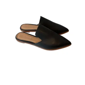 Madewell Mules Women 9 Pointed Toe Black Leather Slip On Shoes Flats Loafer