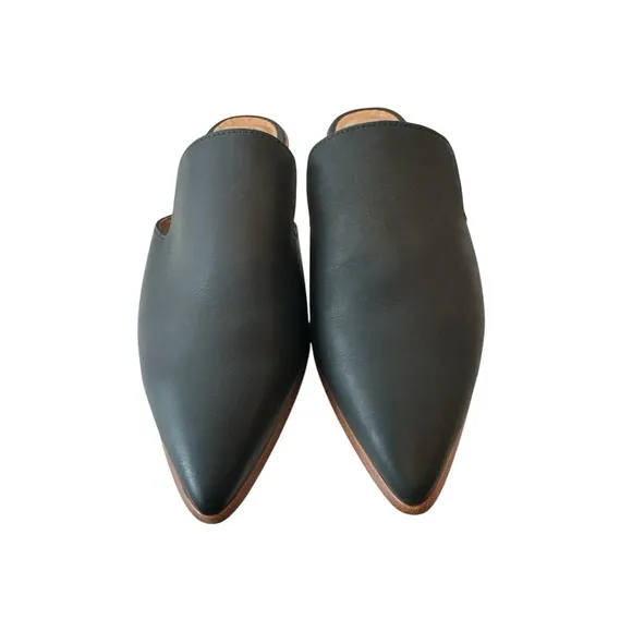 Madewell Mules Women 9 Pointed Toe Black Leather Slip On Shoes Flats Loafer