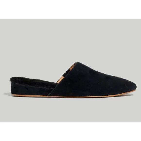 Madewell NB286 Suede Kasey Mule in Faux Shearling Black 7.5