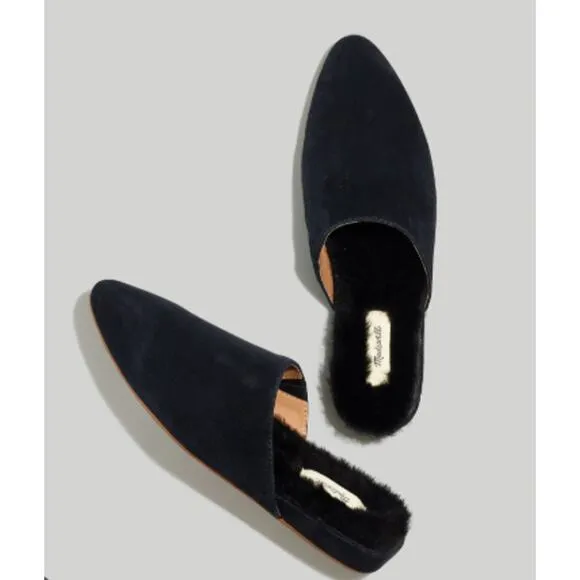 Madewell NB286 Suede Kasey Mule in Faux Shearling Black 7.5