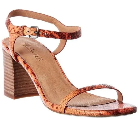 Madewell Orange Sweet Tulip Snake Embossed Holly Ankle Strap Heels Size 10