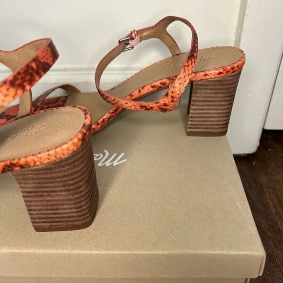 Madewell Orange Sweet Tulip Snake Embossed Holly Ankle Strap Heels Size 10