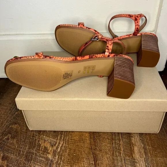 Madewell Orange Sweet Tulip Snake Embossed Holly Ankle Strap Heels Size 10