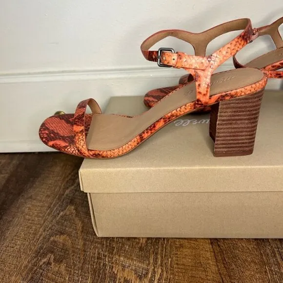Madewell Orange Sweet Tulip Snake Embossed Holly Ankle Strap Heels Size 10
