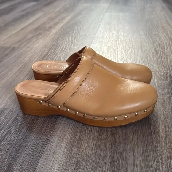 Madewell Tan Leather Clogs 10.5 Women’s Boho Heeled Mules Studded