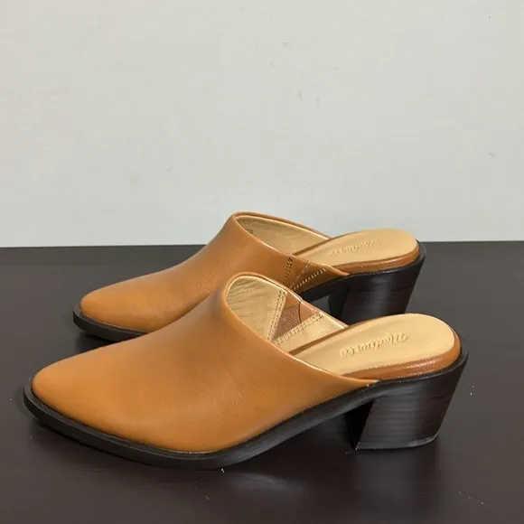 Madewell The Darcy Mule Warm Coffee Brown Leather Stacked Heel Sz 6 NEW
