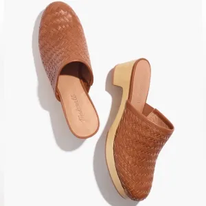 Madewell The Jordyn Clog Shoes in Woven Leather Rustic Twig Brown size 8.5