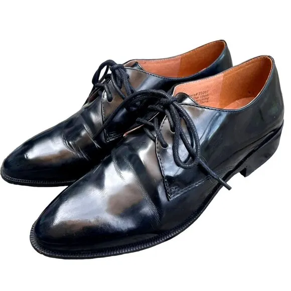 Madewell Womans 5 Real Patent LEATHER Oxfords Lace Up Dress Shoes Low Heel Black