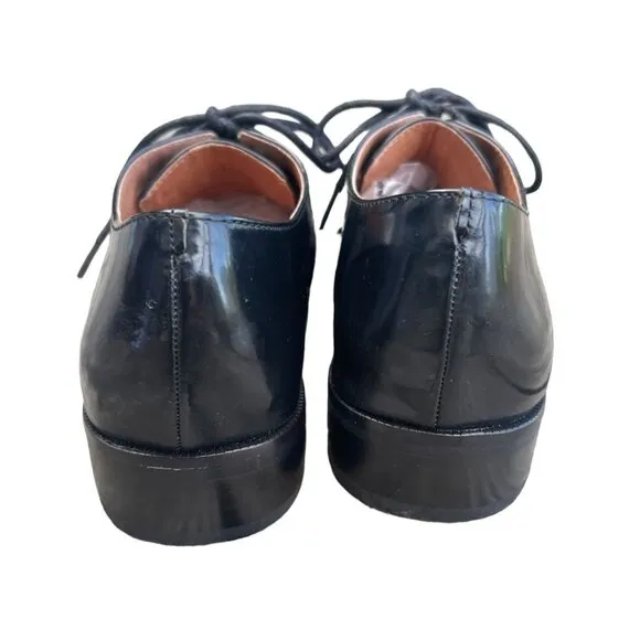 Madewell Womans 5 Real Patent LEATHER Oxfords Lace Up Dress Shoes Low Heel Black