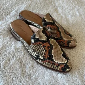 Madewell Women's 6 Frances Slip On Leather Mule Loafer Brown Tan Snakeskin Print