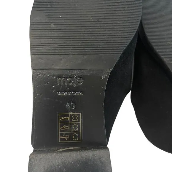 Maje Black Leather Slip On Mules