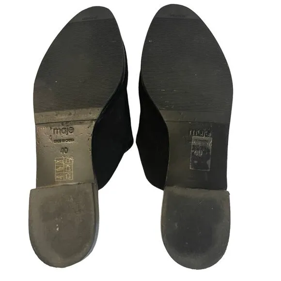 Maje Black Leather Slip On Mules