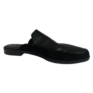 Maje Black Leather Slip On Mules