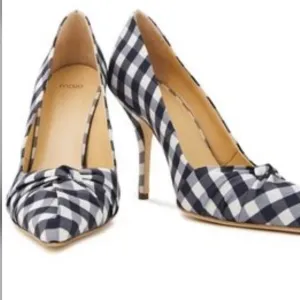 MAJE Navy Plaid Twisted Heels Pointed Toe 36 NWT*