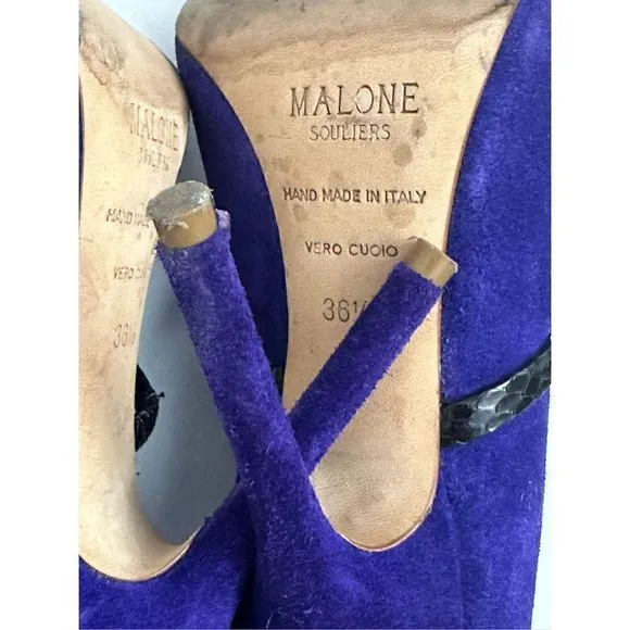 MALONE SOULIERS Maureen Suede Black Leather Slide PointedToe Pump Heels
