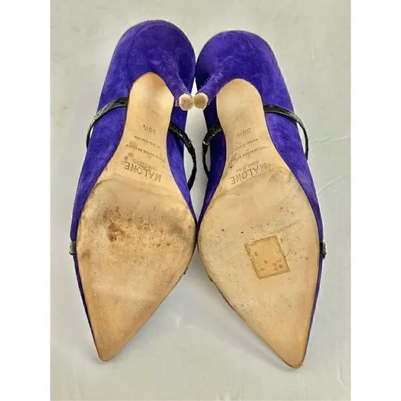MALONE SOULIERS Maureen Suede Black Leather Slide PointedToe Pump Heels