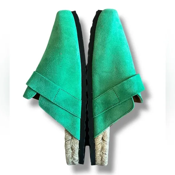 Manebi Suede Espadrille Clog Mules Green