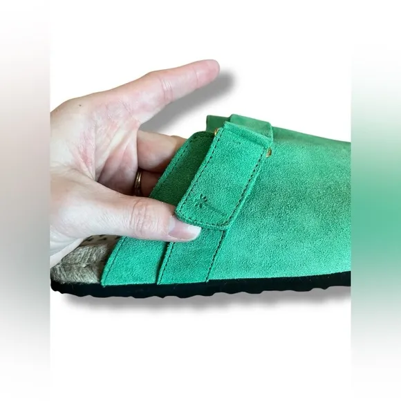 Manebi Suede Espadrille Clog Mules Green