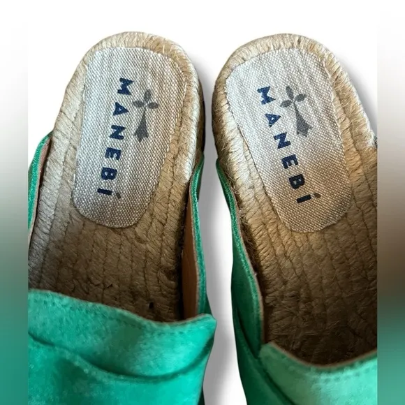 Manebi Suede Espadrille Clog Mules Green
